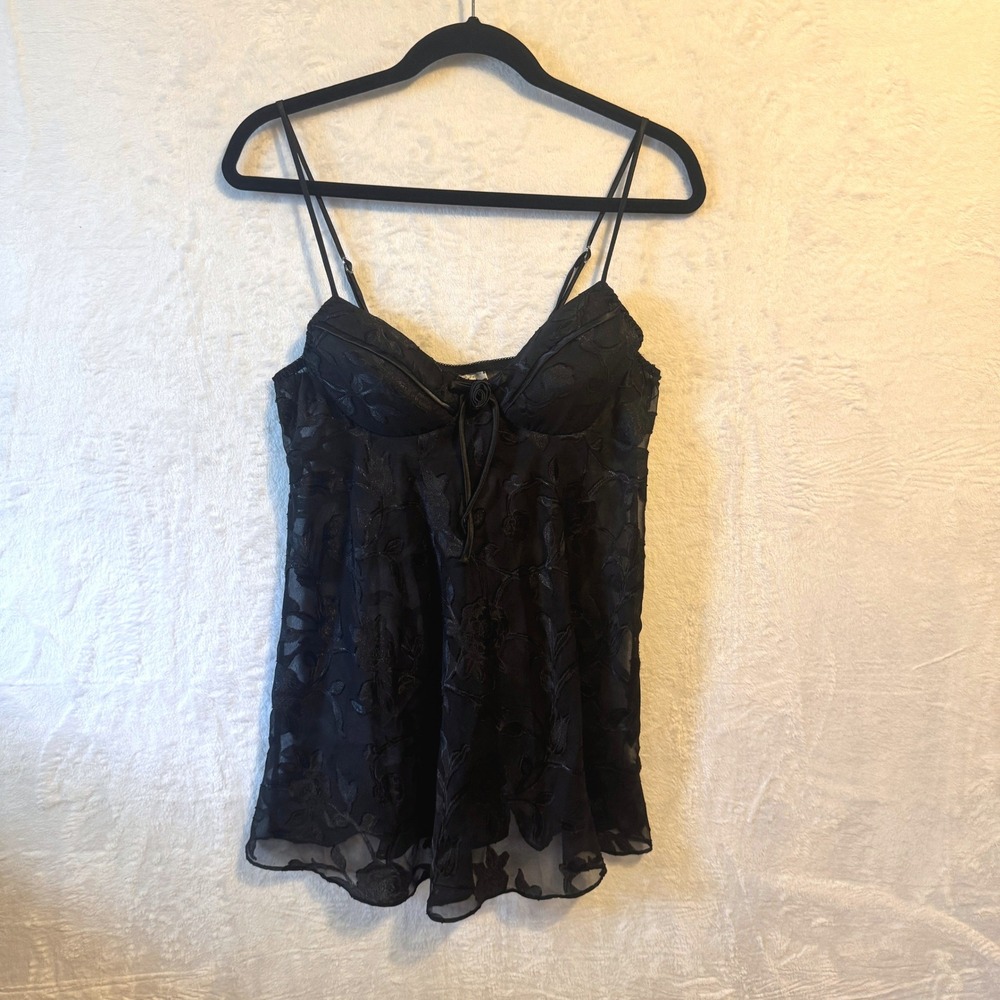 Cinema Etoile Babydoll Chemise Floral Burnout Medium‎ Black Womens Lingerie Top